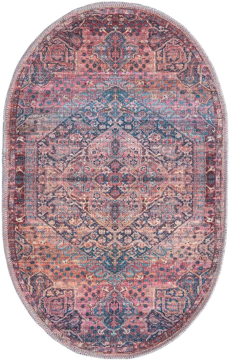 Washable Antique Rust Red 2' x 3' 1 Maahru Oval Area Rug Easy to Clean Stain Resistant & Durable Polyester Chenille Carpet for Living, Dining, Bedrooms, Kitchen for Sale at Rug Engine
