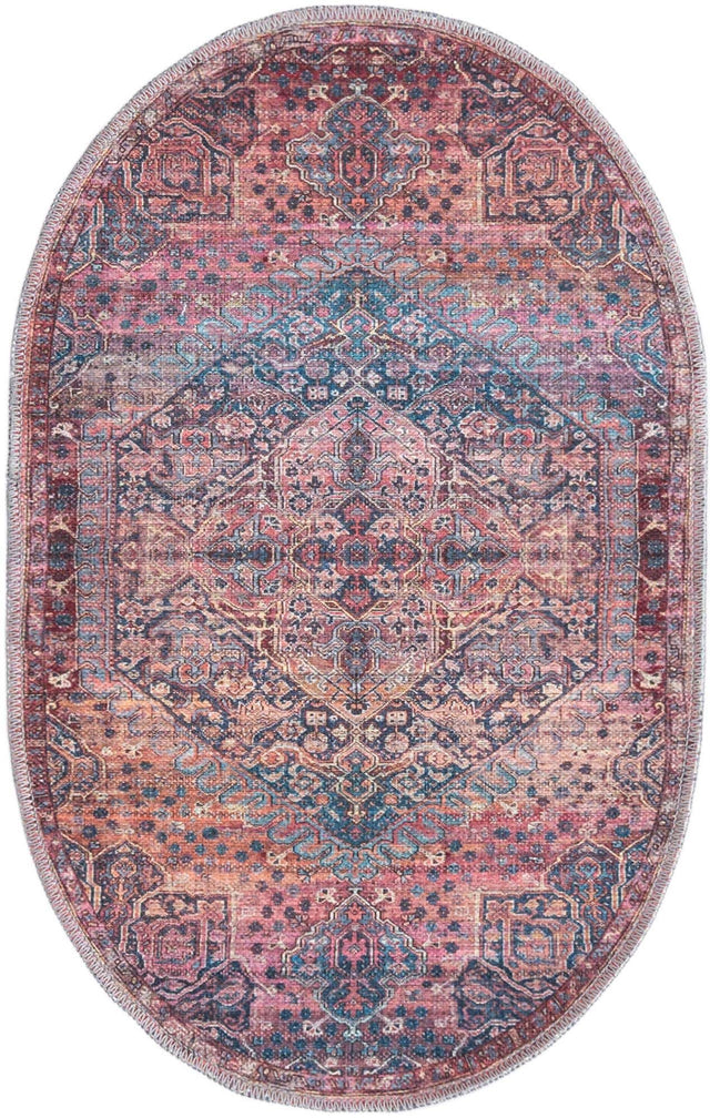 Washable Antique Rust Red 2' x 3' 1 Maahru Oval Area Rug Easy to Clean Stain Resistant & Durable Polyester Chenille Carpet for Living, Dining, Bedrooms, Kitchen for Sale at Rug Engine