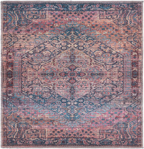 Washable Antique Rust Red 3' 3 x 3' 3 Maahru Square Area Rug Easy to Clean Stain Resistant & Durable Polyester Chenille Carpet for Living, Dining, Bedrooms, Kitchen for Sale at Rug Engine
