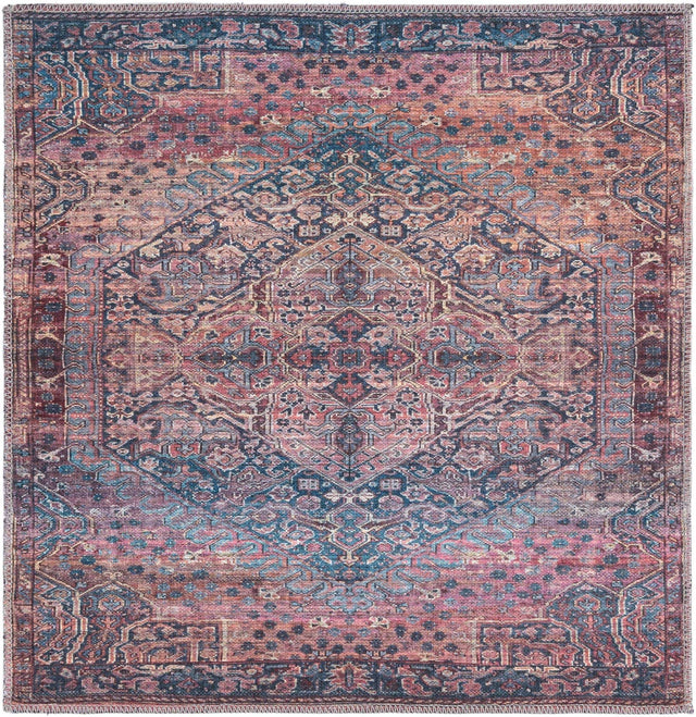 Washable Antique Rust Red 3' 3 x 3' 3 Maahru Square Area Rug Easy to Clean Stain Resistant & Durable Polyester Chenille Carpet for Living, Dining, Bedrooms, Kitchen for Sale at Rug Engine