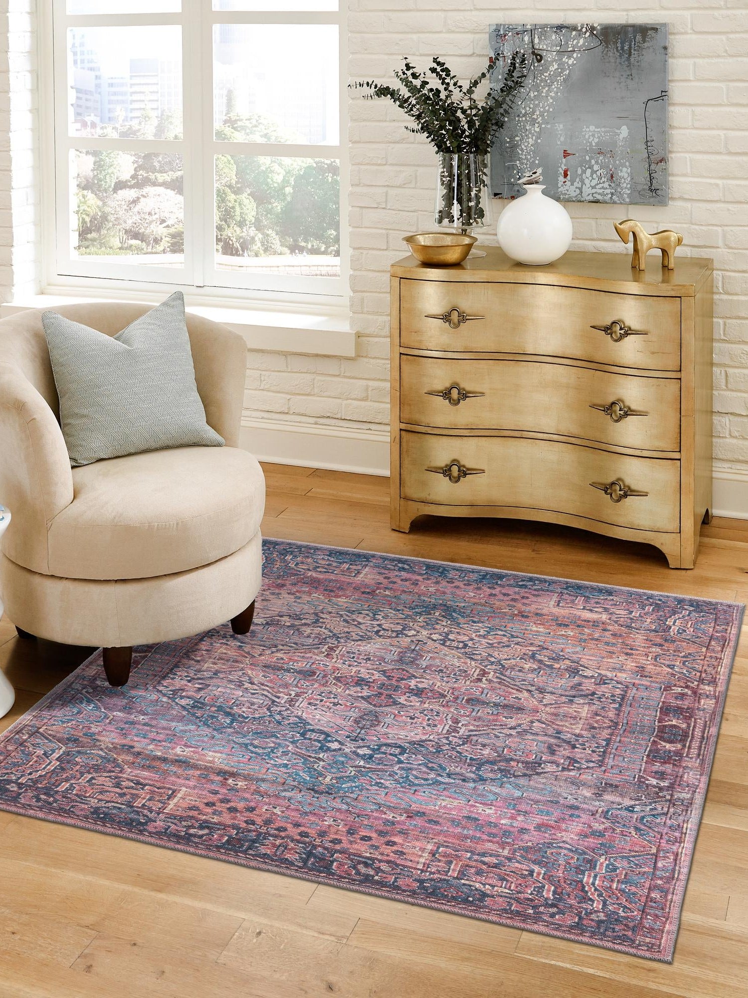 Washable Antique Rust Red 7' 10 x 7' 10 Maahru Square Area Rug Easy to Clean Stain Resistant & Durable Polyester Chenille Carpet for Living, Dining, Bedrooms, Kitchen for Sale at Rug Engine