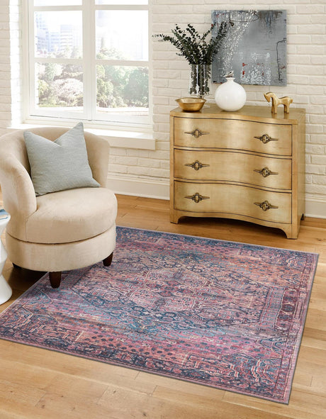Antique Rust Red 5' 3 x 5' 3 Maahru Washable Square Rug