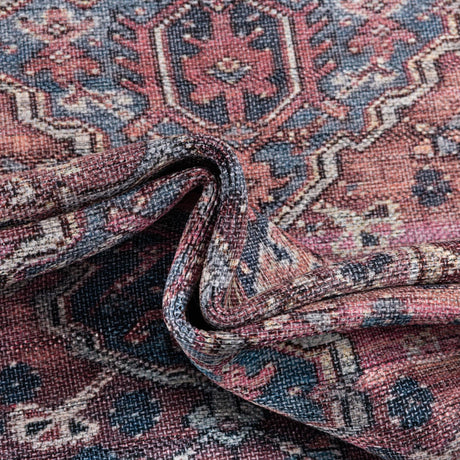 Washable Antique Rust Red 5' 3 x 5' 3 Maahru Square Area Rug Easy to Clean Stain Resistant & Durable Polyester Chenille Carpet for Living, Dining, Bedrooms, Kitchen for Sale at Rug Engine