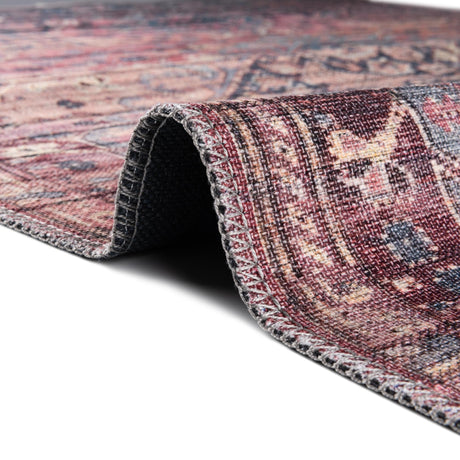 Washable Antique Rust Red 3' 3 x 3' 3 Maahru Square Area Rug Easy to Clean Stain Resistant & Durable Polyester Chenille Carpet for Living, Dining, Bedrooms, Kitchen for Sale at Rug Engine