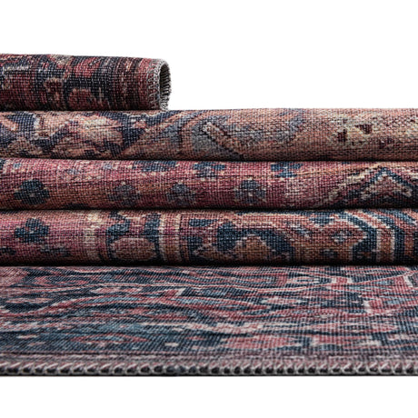 Washable Antique Rust Red 5' 3 x 5' 3 Maahru Square Area Rug Easy to Clean Stain Resistant & Durable Polyester Chenille Carpet for Living, Dining, Bedrooms, Kitchen for Sale at Rug Engine