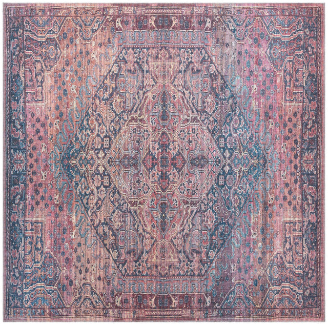 Washable Antique Rust Red 7' 3 x 7' 3 Maahru Square Area Rug Easy to Clean Stain Resistant & Durable Polyester Chenille Carpet for Living, Dining, Bedrooms, Kitchen for Sale at Rug Engine