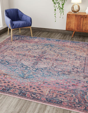 Washable Antique Rust Red 7' 10 x 7' 10 Maahru Square Area Rug Easy to Clean Stain Resistant & Durable Polyester Chenille Carpet for Living, Dining, Bedrooms, Kitchen for Sale at Rug Engine
