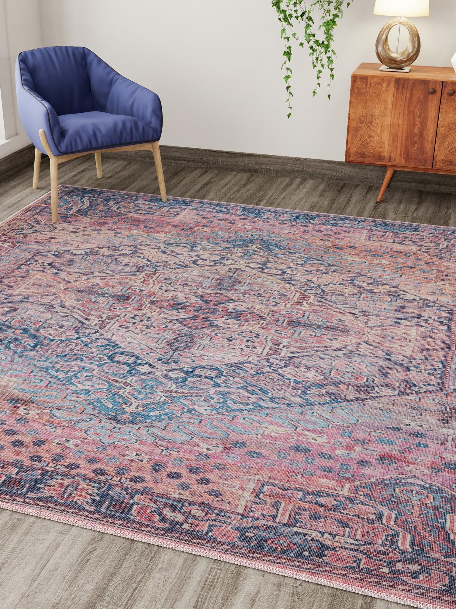Washable Antique Rust Red 5' 3 x 5' 3 Maahru Square Area Rug Easy to Clean Stain Resistant & Durable Polyester Chenille Carpet for Living, Dining, Bedrooms, Kitchen for Sale at Rug Engine