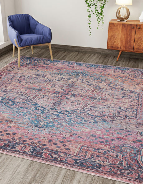 Washable Antique Rust Red 5' 3 x 5' 3 Maahru Square Area Rug Easy to Clean Stain Resistant & Durable Polyester Chenille Carpet for Living, Dining, Bedrooms, Kitchen for Sale at Rug Engine