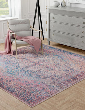 Washable Antique Rust Red 5' 3 x 5' 3 Maahru Square Area Rug Easy to Clean Stain Resistant & Durable Polyester Chenille Carpet for Living, Dining, Bedrooms, Kitchen for Sale at Rug Engine