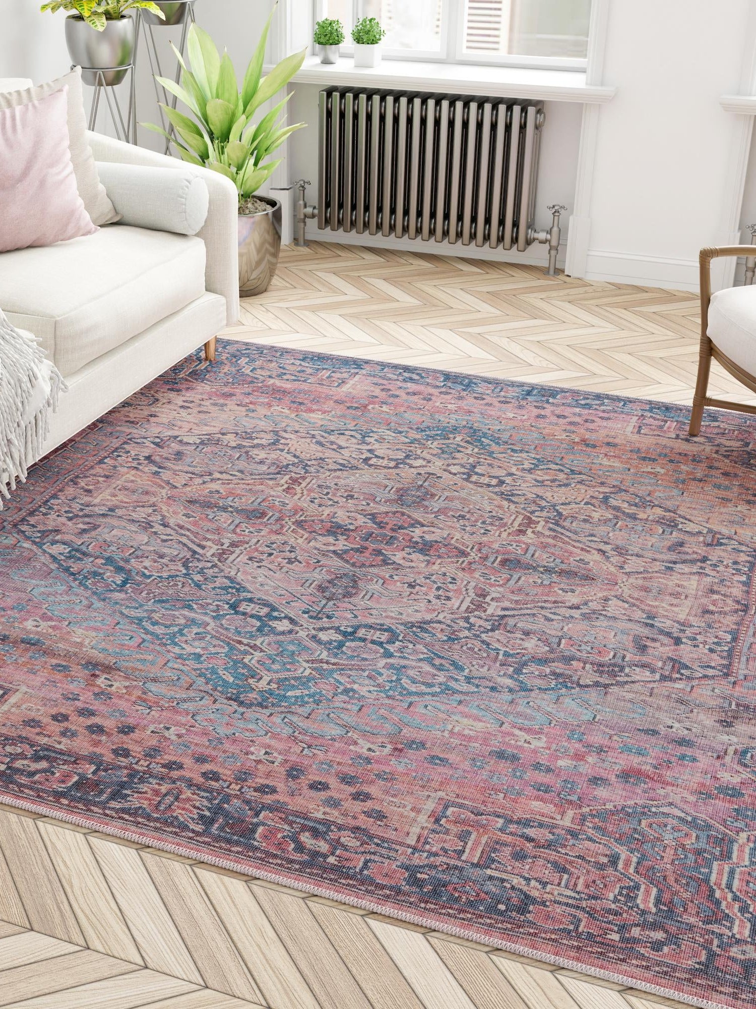 Washable Antique Rust Red 7' 10 x 7' 10 Maahru Square Area Rug Easy to Clean Stain Resistant & Durable Polyester Chenille Carpet for Living, Dining, Bedrooms, Kitchen for Sale at Rug Engine