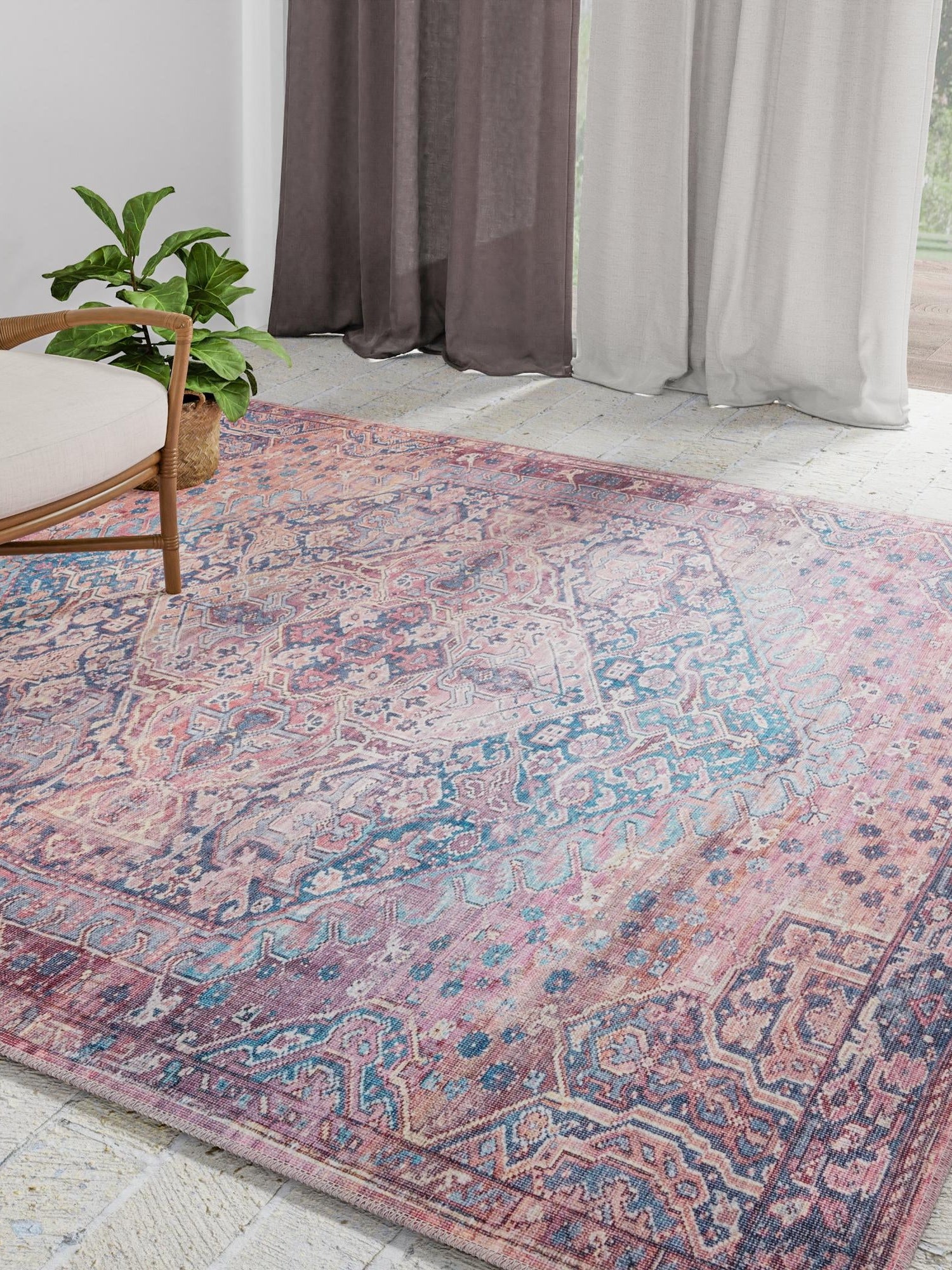 Washable Antique Rust Red 7' 3 x 7' 3 Maahru Square Area Rug Easy to Clean Stain Resistant & Durable Polyester Chenille Carpet for Living, Dining, Bedrooms, Kitchen for Sale at Rug Engine