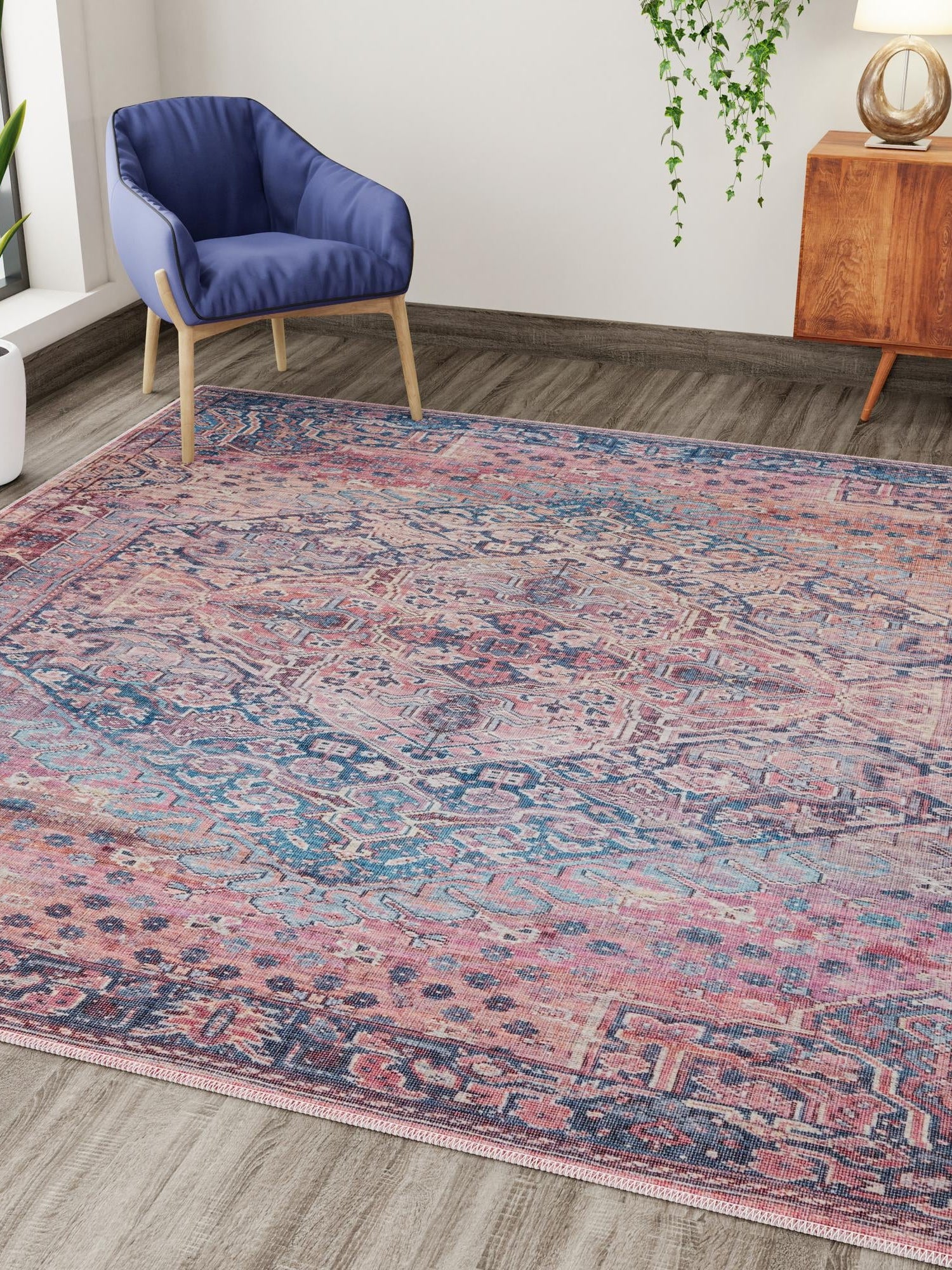 Washable Antique Rust Red 7' 10 x 7' 10 Maahru Square Area Rug Easy to Clean Stain Resistant & Durable Polyester Chenille Carpet for Living, Dining, Bedrooms, Kitchen for Sale at Rug Engine