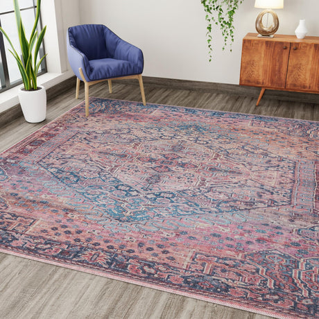 Washable Antique Rust Red 7' 10 x 7' 10 Maahru Square Area Rug Easy to Clean Stain Resistant & Durable Polyester Chenille Carpet for Living, Dining, Bedrooms, Kitchen for Sale at Rug Engine