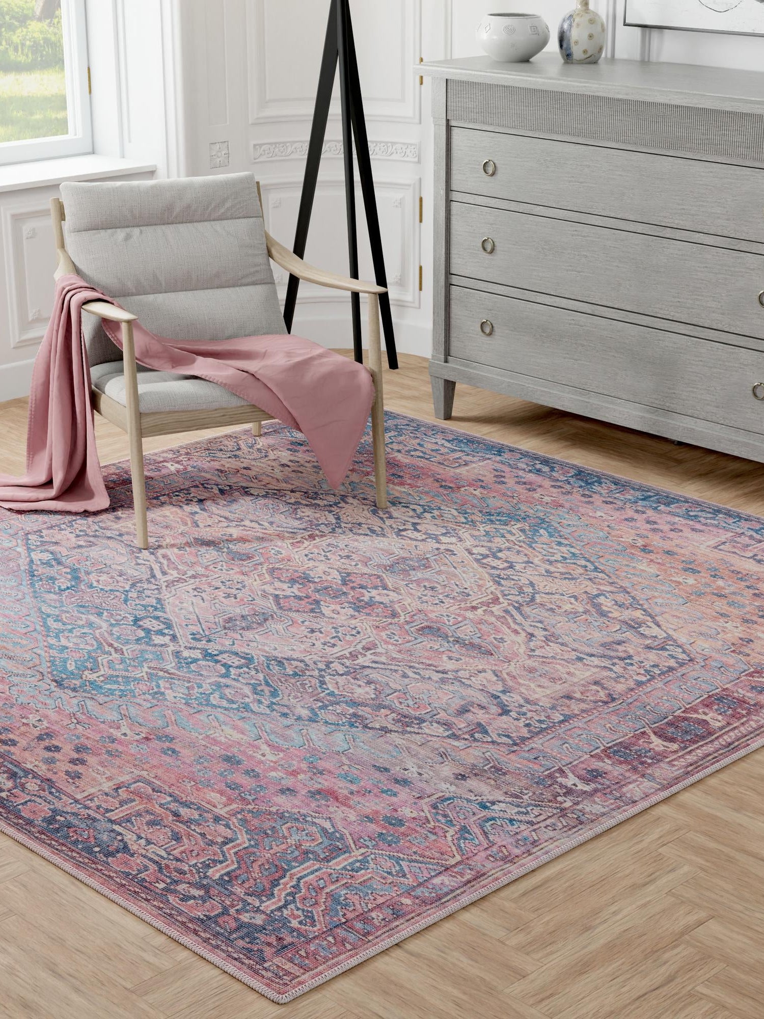Washable Antique Rust Red 7' 3 x 7' 3 Maahru Square Area Rug Easy to Clean Stain Resistant & Durable Polyester Chenille Carpet for Living, Dining, Bedrooms, Kitchen for Sale at Rug Engine
