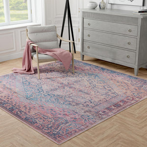 Washable Antique Rust Red 7' 3 x 7' 3 Maahru Square Area Rug Easy to Clean Stain Resistant & Durable Polyester Chenille Carpet for Living, Dining, Bedrooms, Kitchen for Sale at Rug Engine