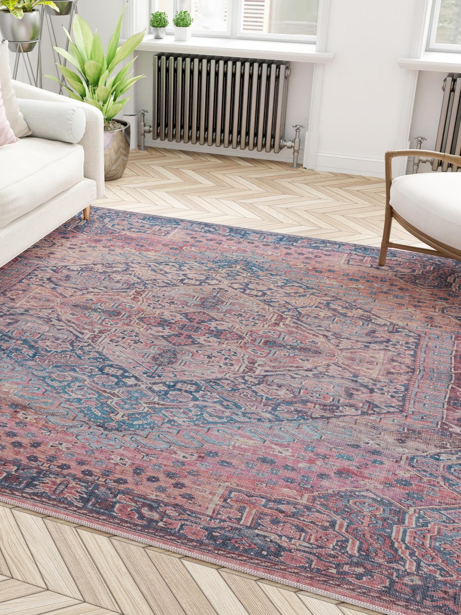 Washable Antique Rust Red 7' 10 x 7' 10 Maahru Square Area Rug Easy to Clean Stain Resistant & Durable Polyester Chenille Carpet for Living, Dining, Bedrooms, Kitchen for Sale at Rug Engine