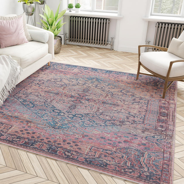 Washable Antique Rust Red 7' 10 x 7' 10 Maahru Square Area Rug Easy to Clean Stain Resistant & Durable Polyester Chenille Carpet for Living, Dining, Bedrooms, Kitchen for Sale at Rug Engine