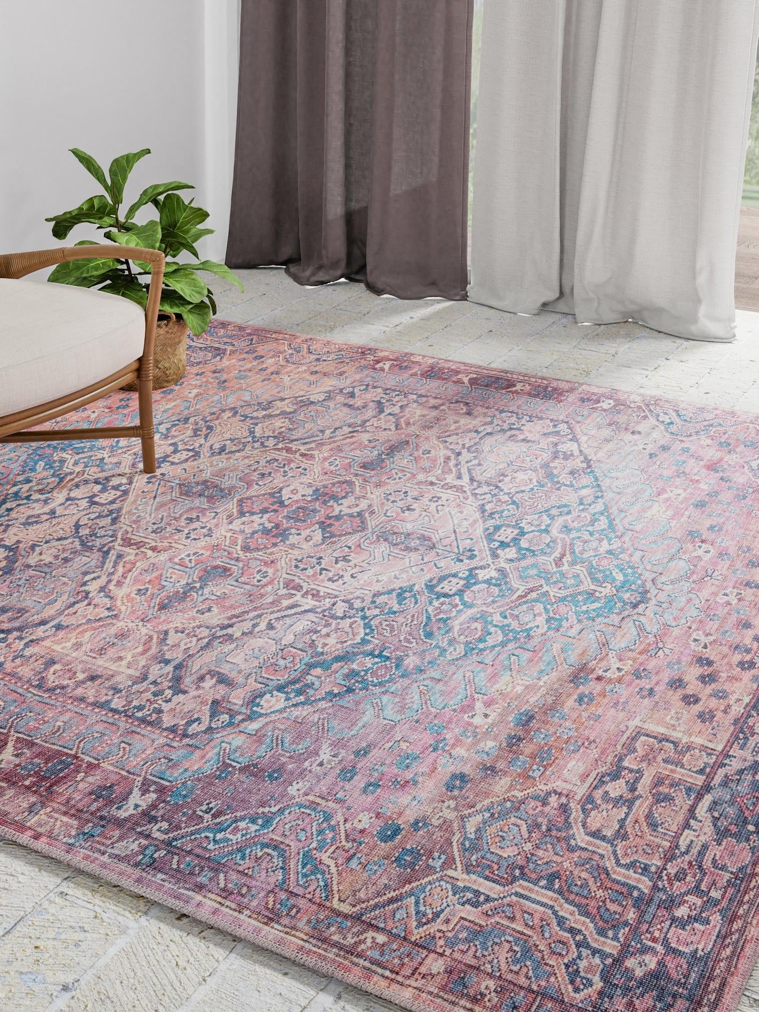 Washable Antique Rust Red 7' 10 x 7' 10 Maahru Square Area Rug Easy to Clean Stain Resistant & Durable Polyester Chenille Carpet for Living, Dining, Bedrooms, Kitchen for Sale at Rug Engine