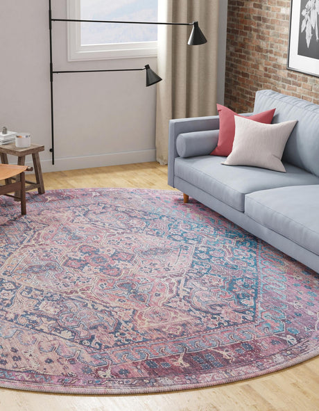 Washable Antique Rust Red 10' 6 x 10' 6 Maahru Round Area Rug Easy to Clean Stain Resistant & Durable Polyester Chenille Carpet for Living, Dining, Bedrooms, Kitchen for Sale at Rug Engine