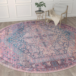 Antique Rust Red 10' 6 x 10' 6 Maahru Washable Round Rug