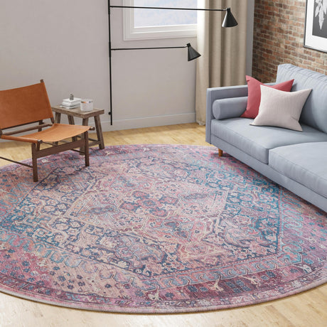 Washable Antique Rust Red 10' 6 x 10' 6 Maahru Round Area Rug Easy to Clean Stain Resistant & Durable Polyester Chenille Carpet for Living, Dining, Bedrooms, Kitchen for Sale at Rug Engine