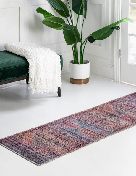 Washable Antique Rust Red 2' x 8' Maahru Runner Area Rug Easy to Clean Stain Resistant & Durable Polyester Chenille Carpet for Living, Dining, Bedrooms, Kitchen for Sale at Rug Engine