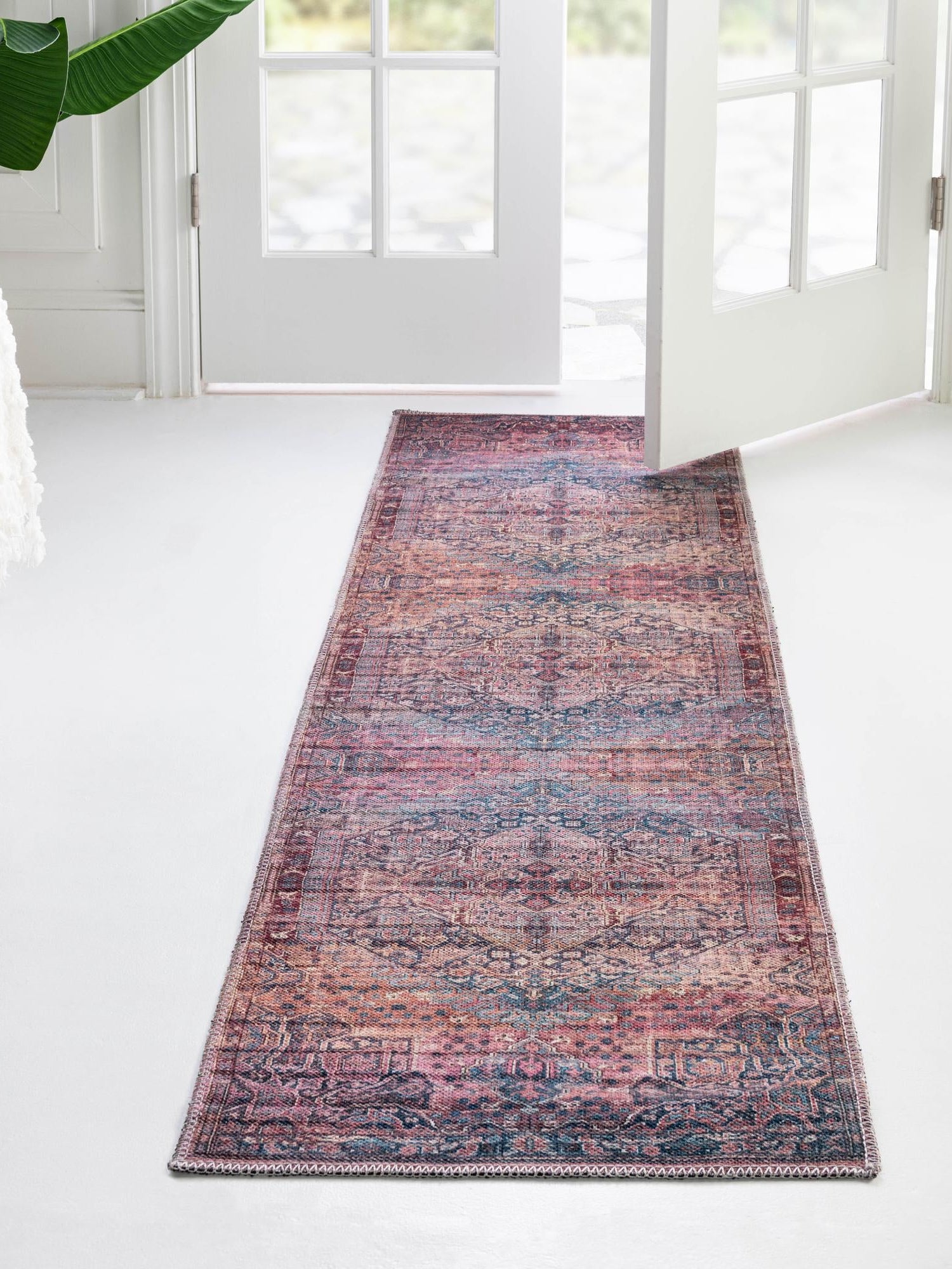 Washable Antique Rust Red 2' 7 x 13' 1 Maahru Runner Area Rug Easy to Clean Stain Resistant & Durable Polyester Chenille Carpet for Living, Dining, Bedrooms, Kitchen for Sale at Rug Engine