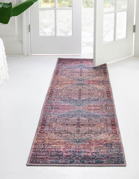 Washable Antique Rust Red 2' x 8' Maahru Runner Area Rug Easy to Clean Stain Resistant & Durable Polyester Chenille Carpet for Living, Dining, Bedrooms, Kitchen for Sale at Rug Engine
