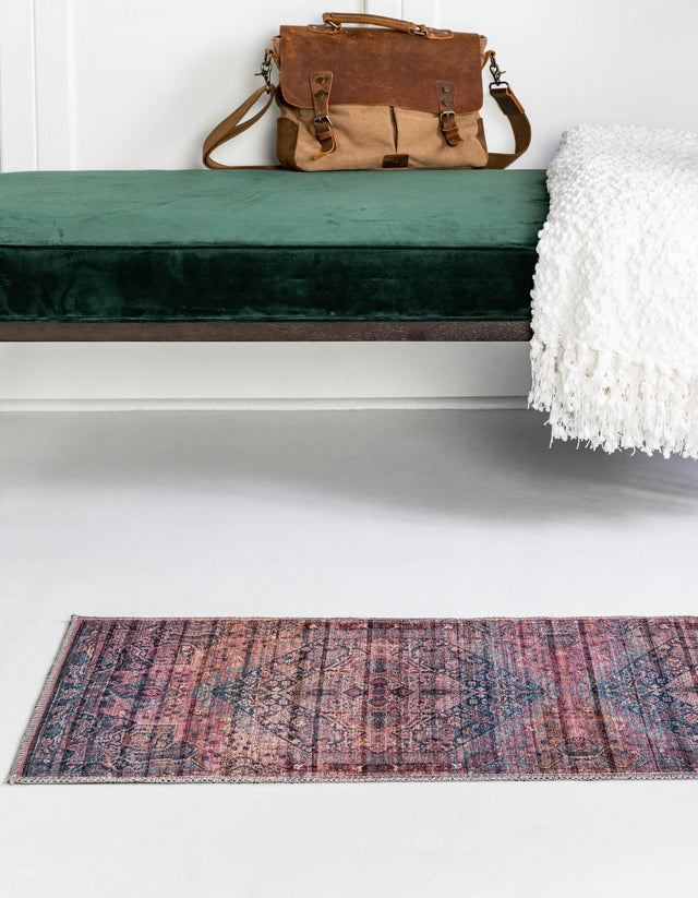 Washable Antique Rust Red 2' x 6' 1 Maahru Runner Area Rug Easy to Clean Stain Resistant & Durable Polyester Chenille Carpet for Living, Dining, Bedrooms, Kitchen for Sale at Rug Engine