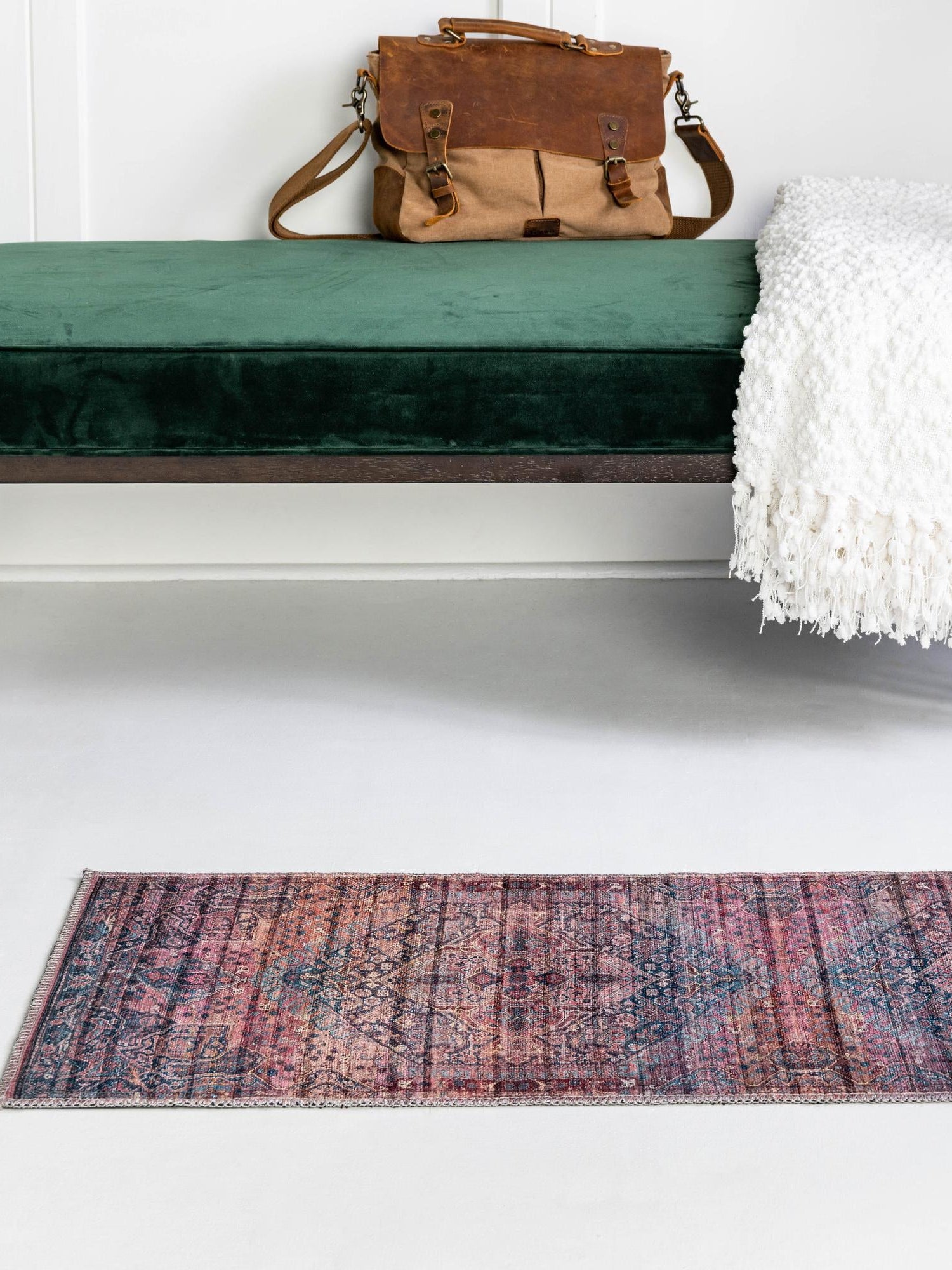 Washable Antique Rust Red 2' 7 x 13' 1 Maahru Runner Area Rug Easy to Clean Stain Resistant & Durable Polyester Chenille Carpet for Living, Dining, Bedrooms, Kitchen for Sale at Rug Engine