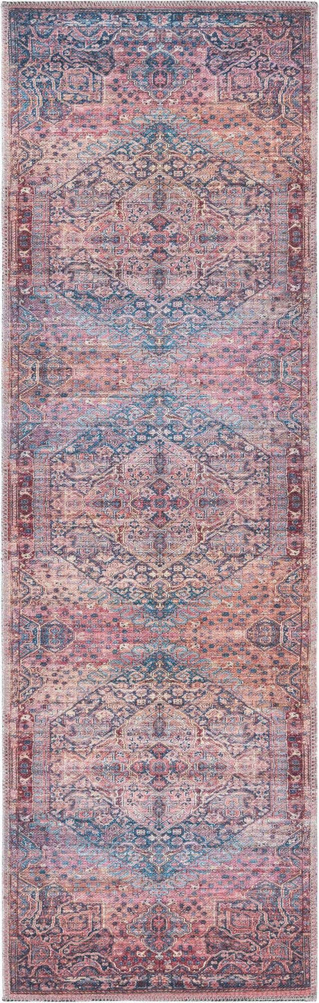 Washable Antique Rust Red 2' x 6' 1 Maahru Runner Area Rug Easy to Clean Stain Resistant & Durable Polyester Chenille Carpet for Living, Dining, Bedrooms, Kitchen for Sale at Rug Engine
