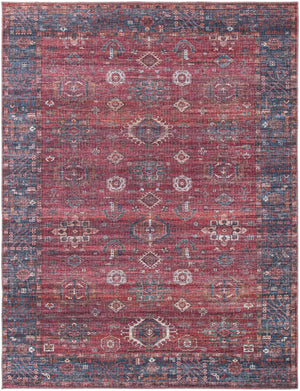 Washable Antique Red 9' 2 x 12' Maahru Rectangle Area Rug Easy to Clean Stain Resistant & Durable Polyester Chenille Carpet for Living, Dining, Bedrooms, Kitchen for Sale at Rug Engine