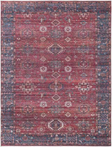 Washable Antique Red 9' 2 x 12' Maahru Rectangle Area Rug Easy to Clean Stain Resistant & Durable Polyester Chenille Carpet for Living, Dining, Bedrooms, Kitchen for Sale at Rug Engine