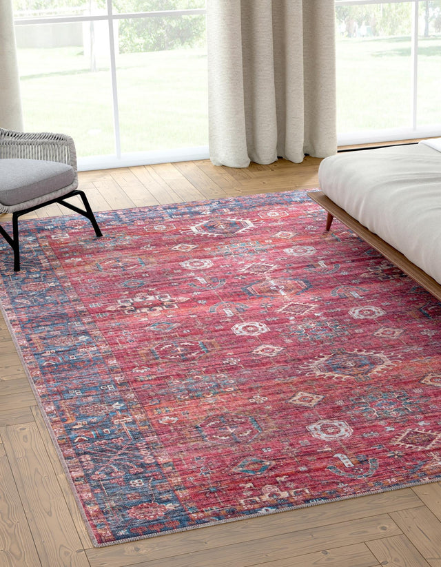Washable Antique Red 2' x 3' 1 Maahru Rectangle Area Rug Easy to Clean Stain Resistant & Durable Polyester Chenille Carpet for Living, Dining, Bedrooms, Kitchen for Sale at Rug Engine