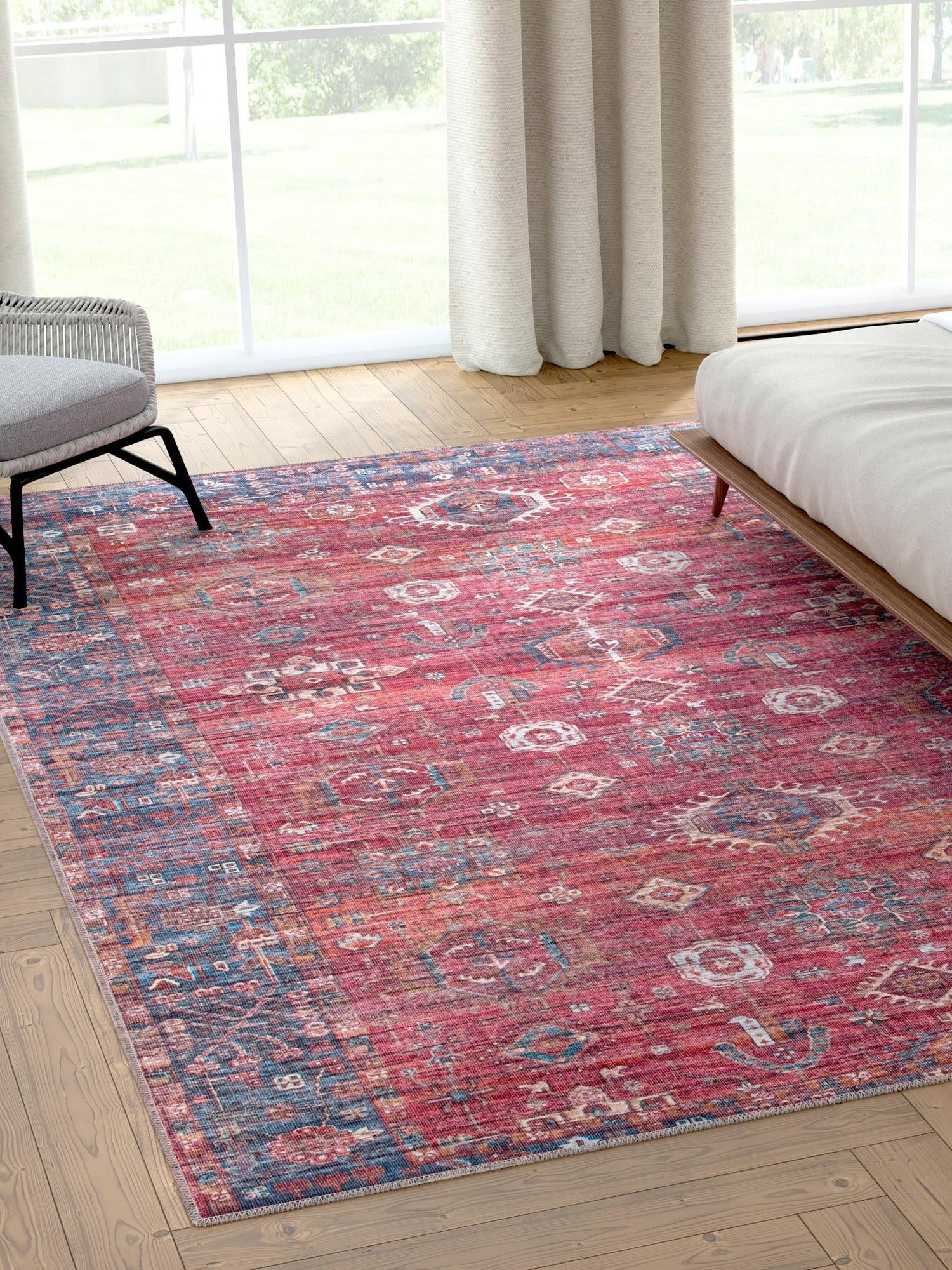 Washable Antique Red 10' 6 x 13' 1 Maahru Rectangle Area Rug Easy to Clean Stain Resistant & Durable Polyester Chenille Carpet for Living, Dining, Bedrooms, Kitchen for Sale at Rug Engine