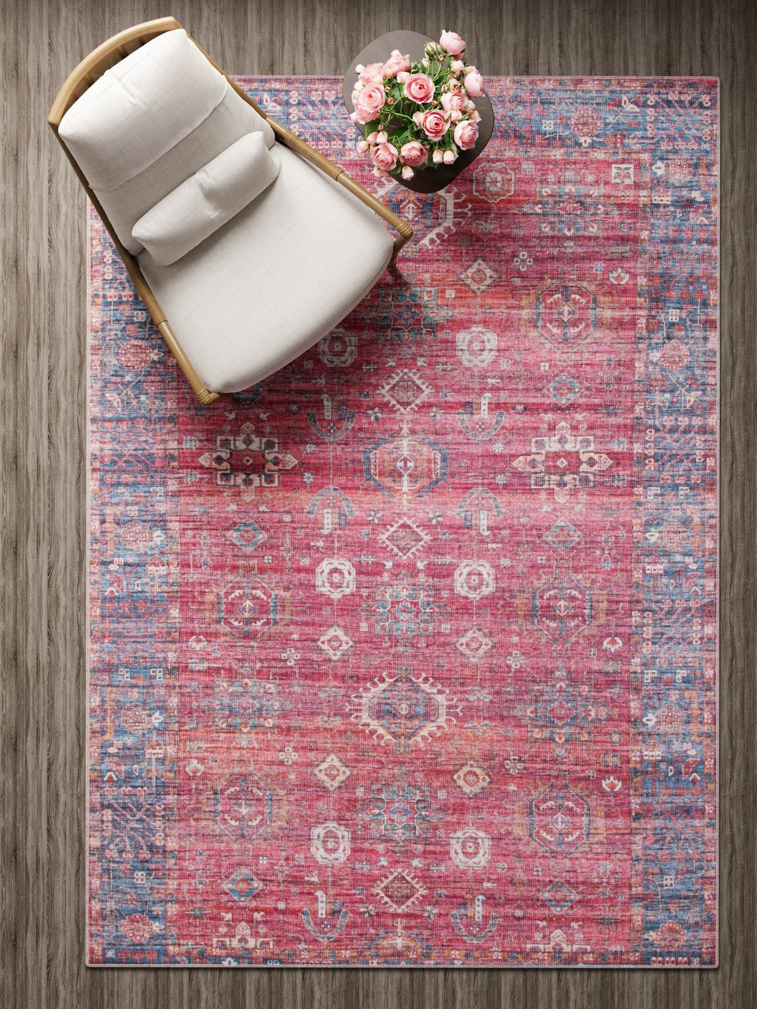 Washable Antique Red 7' 3 x 10' Maahru Rectangle Area Rug Easy to Clean Stain Resistant & Durable Polyester Chenille Carpet for Living, Dining, Bedrooms, Kitchen for Sale at Rug Engine