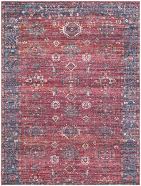 Washable Antique Red 7' 3 x 10' Maahru Rectangle Area Rug Easy to Clean Stain Resistant & Durable Polyester Chenille Carpet for Living, Dining, Bedrooms, Kitchen for Sale at Rug Engine