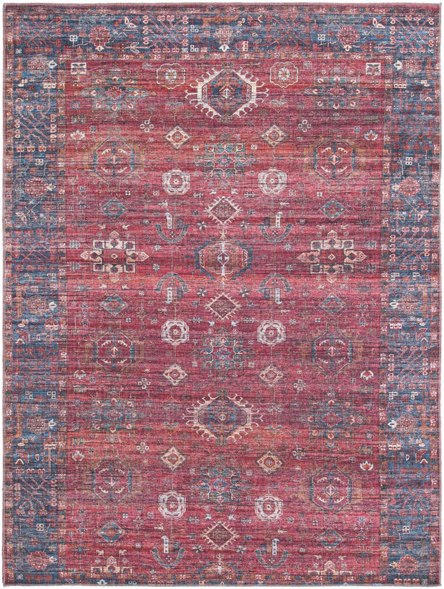Washable Antique Red 7' 3 x 10' Maahru Rectangle Area Rug Easy to Clean Stain Resistant & Durable Polyester Chenille Carpet for Living, Dining, Bedrooms, Kitchen for Sale at Rug Engine