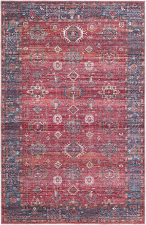 Washable Antique Red 6' 1 x 9' Maahru Rectangle Area Rug Easy to Clean Stain Resistant & Durable Polyester Chenille Carpet for Living, Dining, Bedrooms, Kitchen for Sale at Rug Engine
