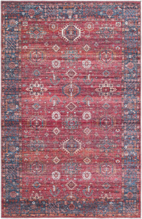 Washable Antique Red 6' 1 x 9' Maahru Rectangle Area Rug Easy to Clean Stain Resistant & Durable Polyester Chenille Carpet for Living, Dining, Bedrooms, Kitchen for Sale at Rug Engine