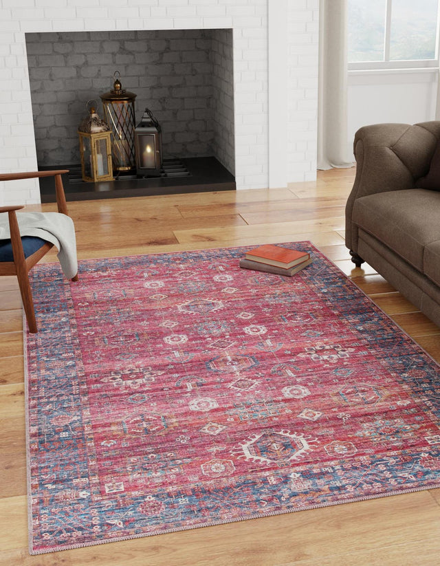 Washable Antique Red 4' 1 x 6' 1 Maahru Rectangle Area Rug Easy to Clean Stain Resistant & Durable Polyester Chenille Carpet for Living, Dining, Bedrooms, Kitchen for Sale at Rug Engine