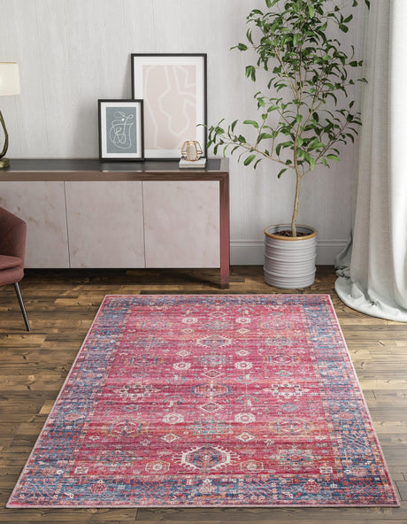 Washable Antique Red 7' 10 x 10' Maahru Rectangle Area Rug Easy to Clean Stain Resistant & Durable Polyester Chenille Carpet for Living, Dining, Bedrooms, Kitchen for Sale at Rug Engine