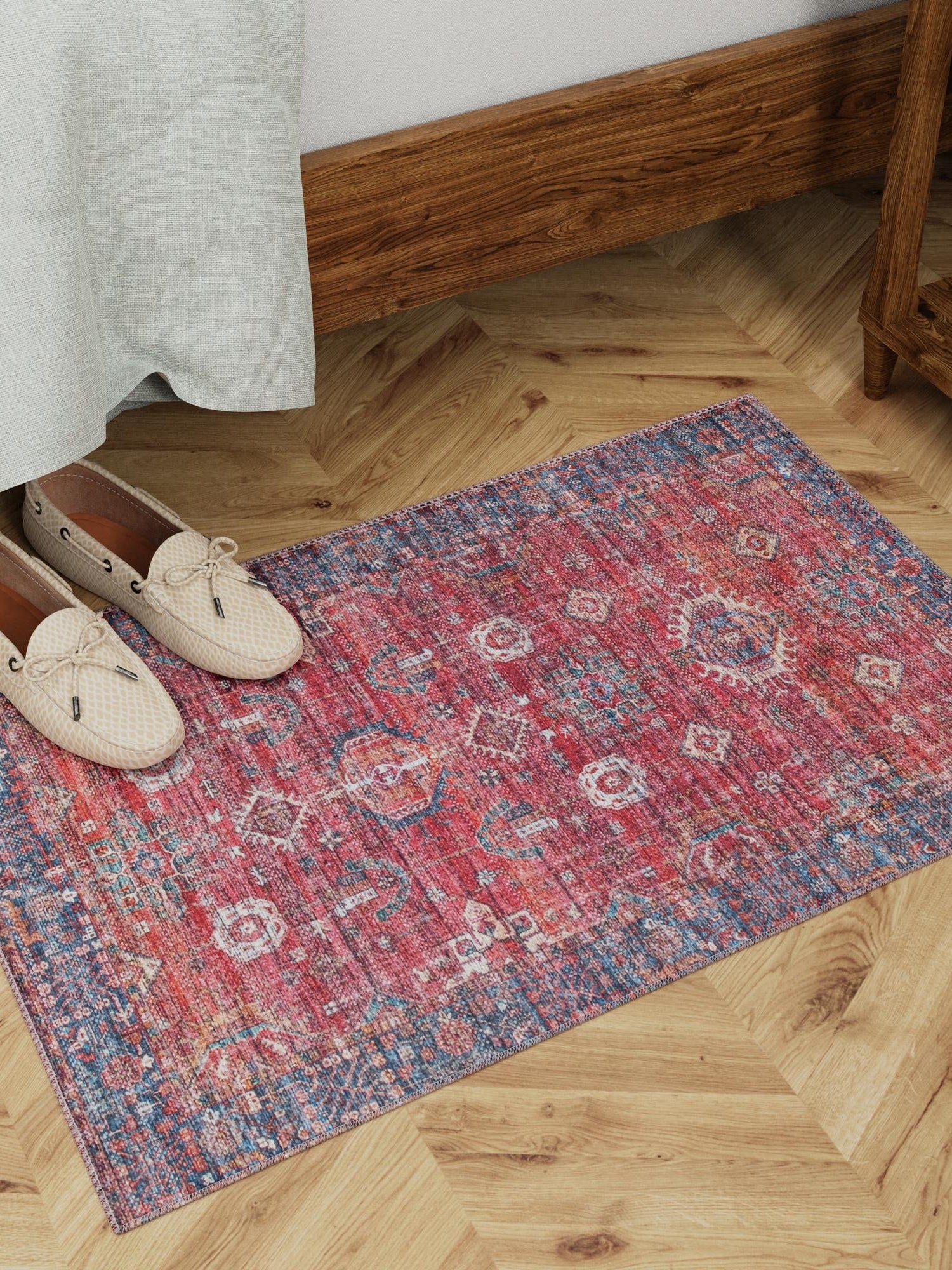 Washable Antique Red 4' 1 x 6' 1 Maahru Rectangle Area Rug Easy to Clean Stain Resistant & Durable Polyester Chenille Carpet for Living, Dining, Bedrooms, Kitchen for Sale at Rug Engine