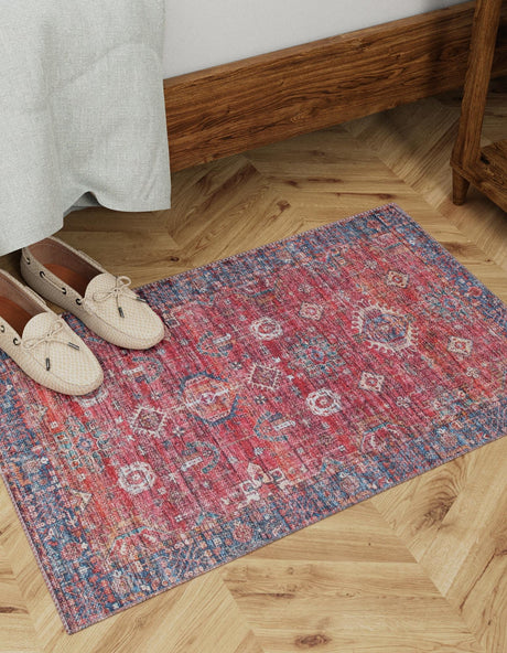 Washable Antique Red 7' 3 x 10' Maahru Rectangle Area Rug Easy to Clean Stain Resistant & Durable Polyester Chenille Carpet for Living, Dining, Bedrooms, Kitchen for Sale at Rug Engine