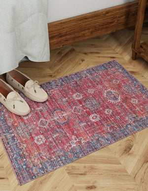 Washable Antique Red 9' 2 x 12' Maahru Rectangle Area Rug Easy to Clean Stain Resistant & Durable Polyester Chenille Carpet for Living, Dining, Bedrooms, Kitchen for Sale at Rug Engine