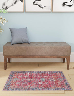 Washable Antique Red 6' 1 x 9' Maahru Rectangle Area Rug Easy to Clean Stain Resistant & Durable Polyester Chenille Carpet for Living, Dining, Bedrooms, Kitchen for Sale at Rug Engine