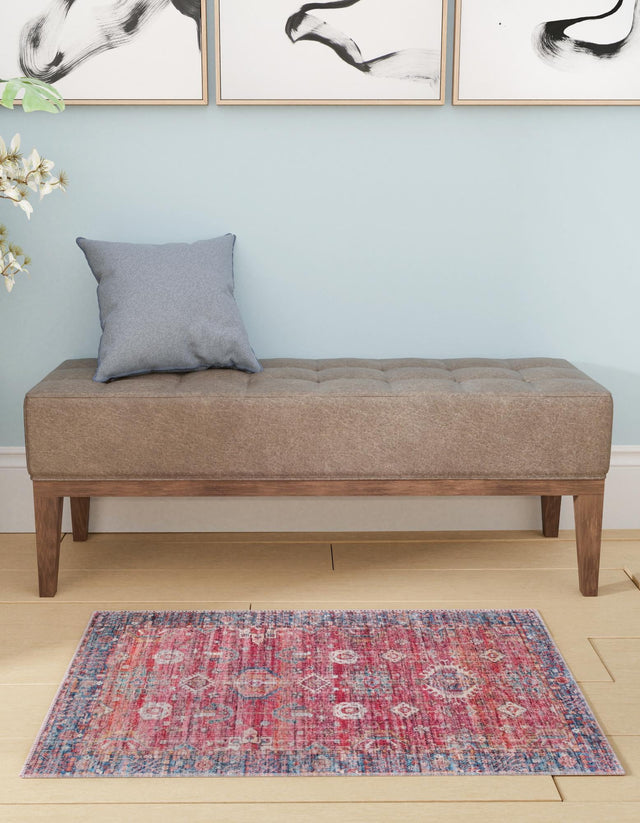 Washable Antique Red 9' 2 x 12' Maahru Rectangle Area Rug Easy to Clean Stain Resistant & Durable Polyester Chenille Carpet for Living, Dining, Bedrooms, Kitchen for Sale at Rug Engine