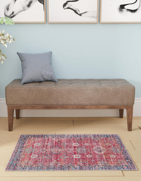 Washable Antique Red 2' x 3' 1 Maahru Rectangle Area Rug Easy to Clean Stain Resistant & Durable Polyester Chenille Carpet for Living, Dining, Bedrooms, Kitchen for Sale at Rug Engine