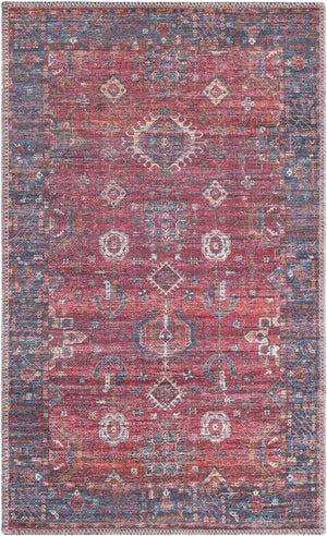 Washable Antique Red 2' x 3' 1 Maahru Rectangle Area Rug Easy to Clean Stain Resistant & Durable Polyester Chenille Carpet for Living, Dining, Bedrooms, Kitchen for Sale at Rug Engine